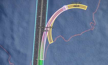 A circular curve near the main road creates a shorter transition curve