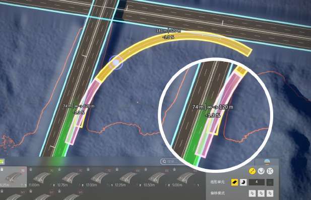 Connecting the exit section to the circular curve